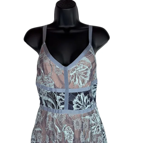 ALEXIS Isabella Blue Floral Lace Illusion Maxi Gown Dress Small - Image 4