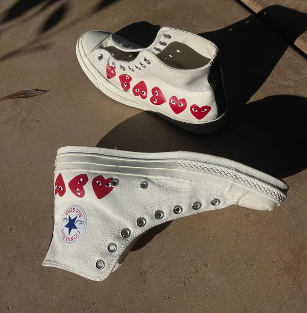Converse Women’s Size 10 Pre loved men’s Chuck 70 High Top Comme des Garcons Play Multi Heart 9 - Image 3