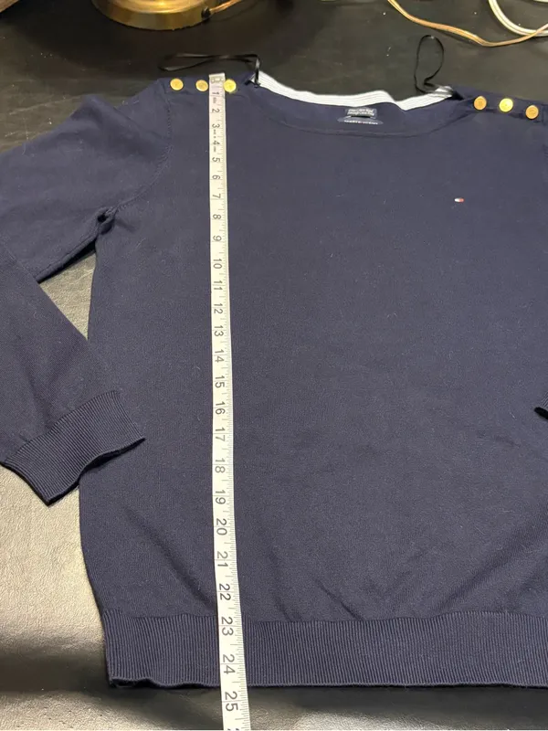 Tommy Hilfiger Navy Off-the-Shoulder Sweater with Gold Shoulder Buttons XL NWT - Image 9
