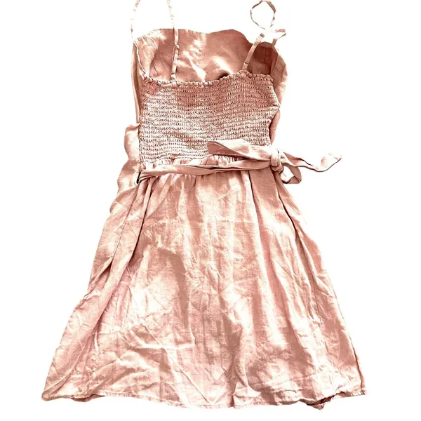 REFORMATION Playa Linen‎ Cutout Mini Dress Light Pink Sz 6 - Image 3