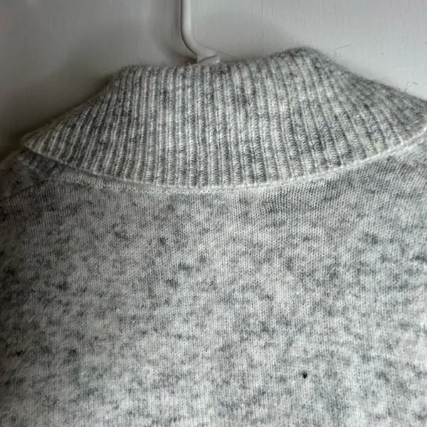 Madewell Shawl Collar Wool Sweater Grey Marled Knit Pullover Puff Sleeve. Size S - Image 4