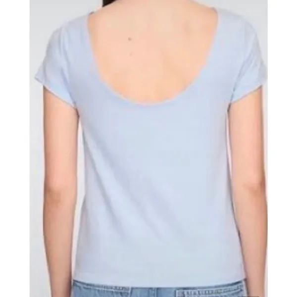 GAP Boatneck Open Back T-Shirt Serene Blue Scoop Back Short Sleeve Top XL - Image 2