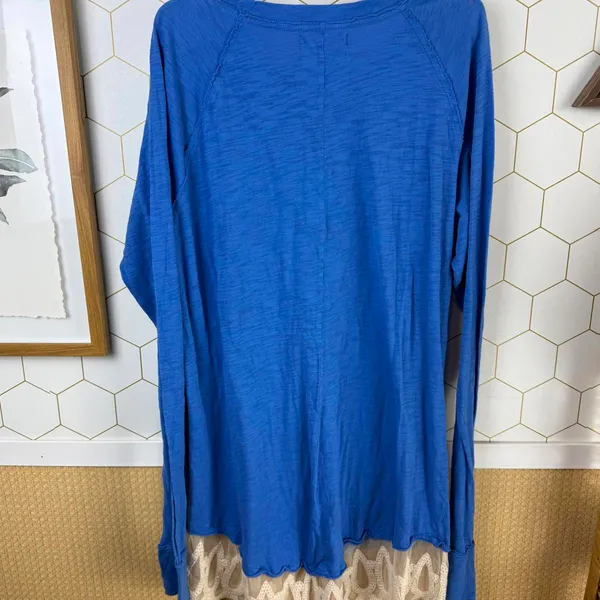 We The Free Blue Long Sleeve Scoop-Neck Lace Hem Midi Tunic - Size - Medium - Image 2
