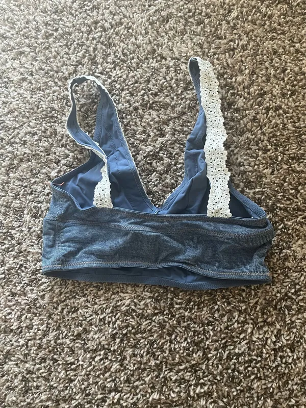 Blue Bralette with White Lace Trim - Image 3