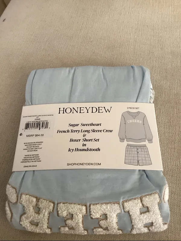 HONEYDEW IVY HOUNDSTOOTH SUGAR SWEETHEART SHORTIE SET, Blue Size Small, NEW tags - Image 5