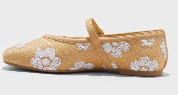 A New Day Carmel rattan sequin MaryJane Floral Flats size 6 - Image 2