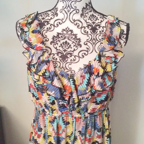 Blu Sage Women's Sleeveless Print Ruffle Dress Sz-12 - Image 2