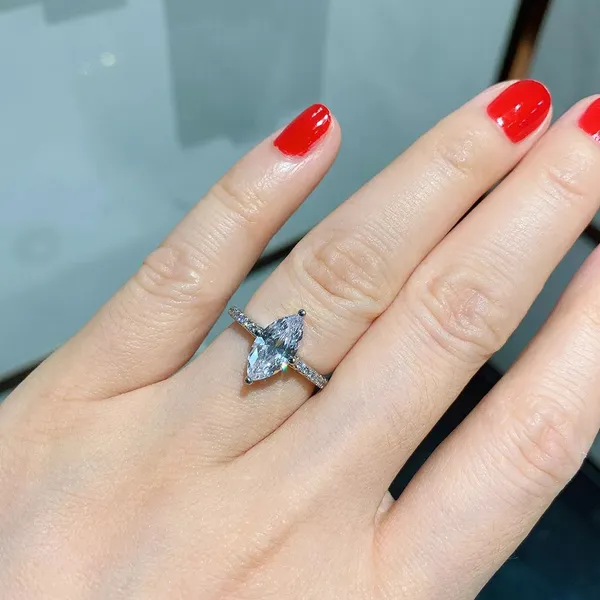 Sterling Silver SIZE 9 925 SONA Diamond Marquise Engagement Ring - Image 3