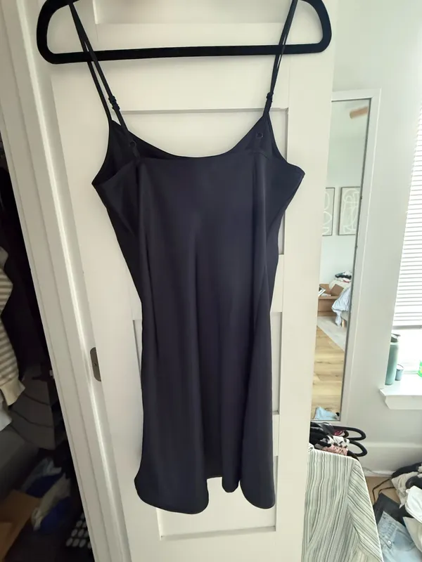 Brandy Melville Navy Satin Slip Mini Dress - Image 3