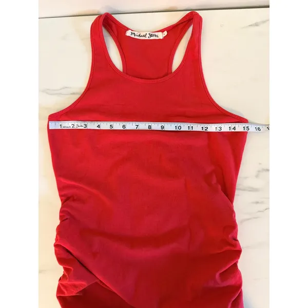 Michael Stars Red Ruched Racerback‎ Midi Bodycon Dress 9579 Womens Large - Image 7