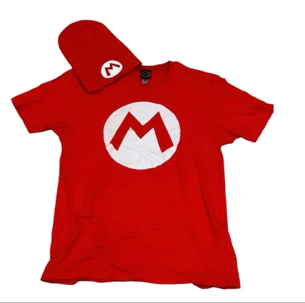 Nintendo Mario Bros Tshirt Hat Beanie Red White M Halloween Costume Rapper - Image 2