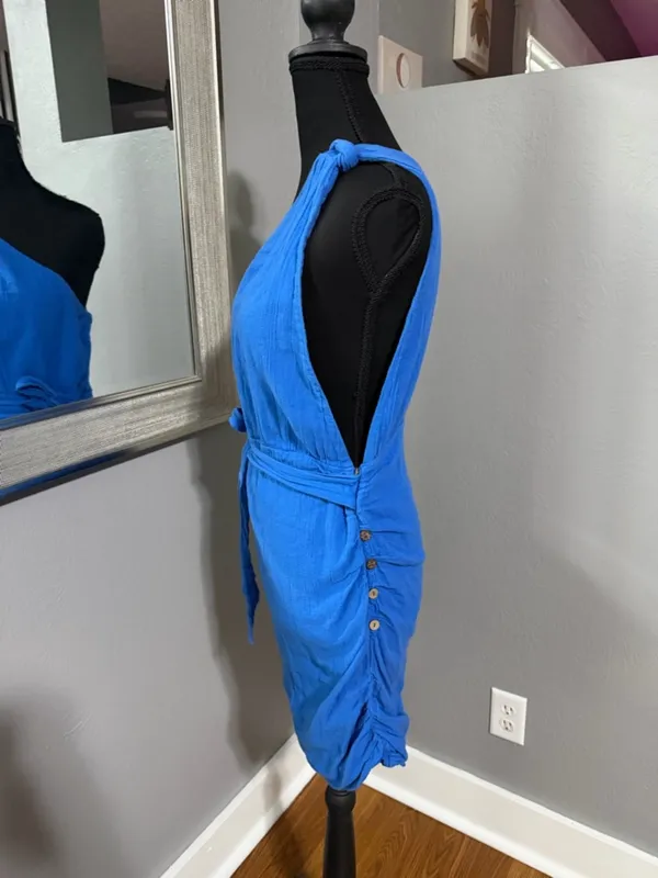 Free People One Strap Blue Mini Dress Tie Waist size Small. - Image 4