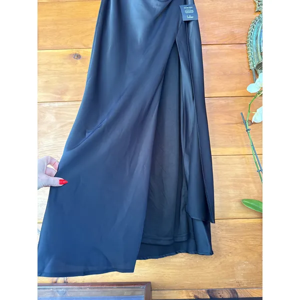 Lulus Signature Elegance Black Satin One-Shoulder Maxi Dress Gala Holiday Small - Image 5