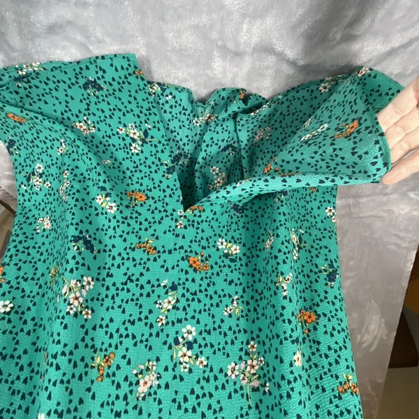 Bebop Floral Midi Dress‎ L XL Flutter Sleeve Babydoll Cottagecore Smocked Green - Image 9