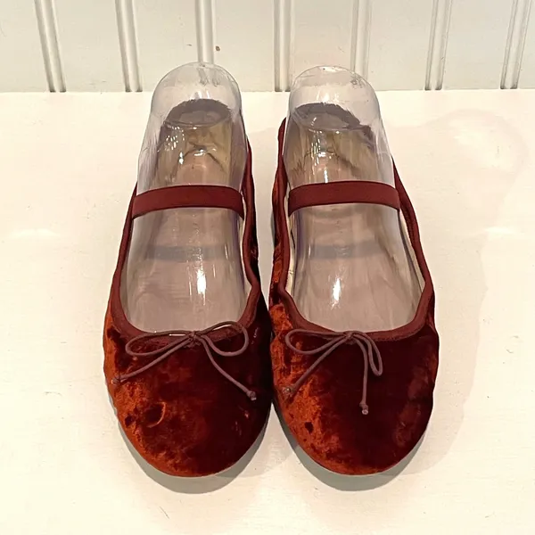 Loeffler Randall Ballet Flat Womens 8 Rust Velvet Mary Jane Bow Leonie Shoes - Image 2
