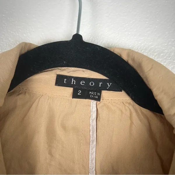 Theory Tan Linen Blend Tie Front Blazer Jacket Womens 2 Short‎ Peak Lapel - Image 2