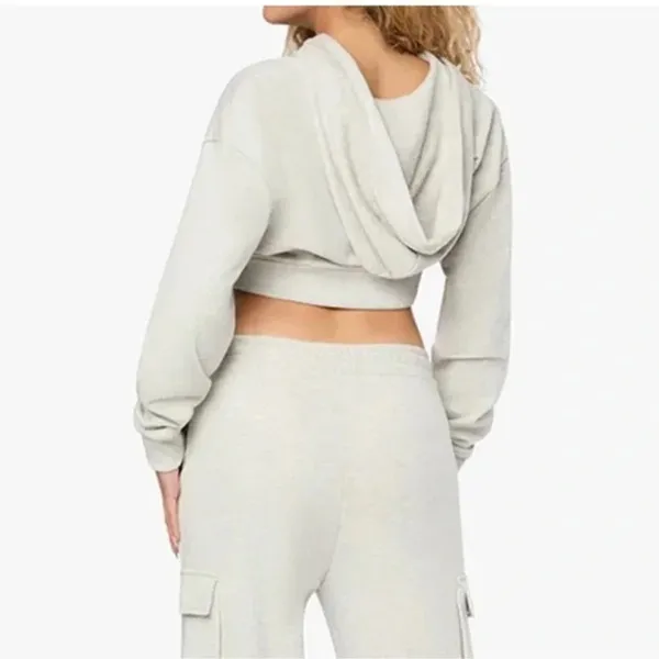 NWT WeWoreWhat Cropped Half Zip Fleece Cotton Hoodie Long Sleeve XS Heather Grey - Image 5