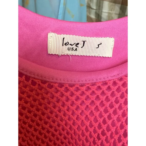 VTG Y2K Hot Pink Spaghetti Strap Net With Built In Undershirt Crop Top Sz S - Image 3