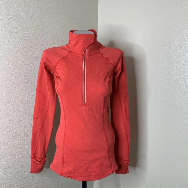 Lululemon Toasty Tech Quilted Elbow Love Red Coral 1/2 Zip Jacket Coat Sz 2 - Image 3