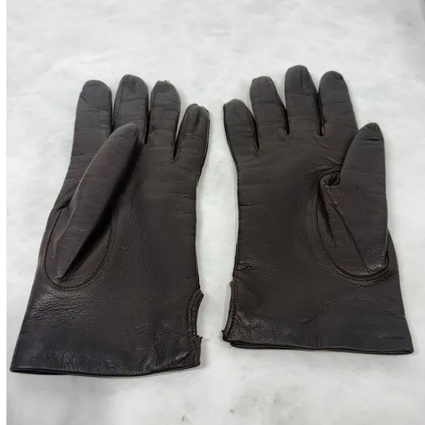 Vintage Dark Brown Leather Gloves Knit Lined Small Medium Winter Classic Brown - Image 2