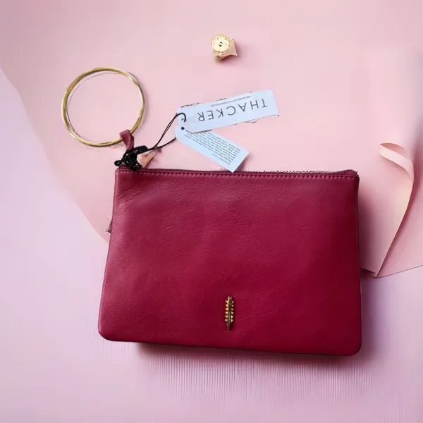 NWT THACKER GIA POUCH & CARD CASE Ring Wristlet Clutch RED LEATHER - Image 2