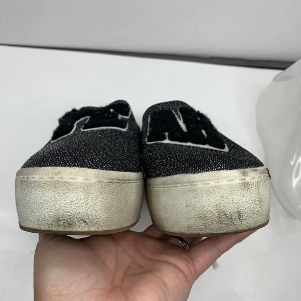 Zara 9 Sneakers YEAH Slip On Black Metallic Platform Canvas Casual Varsity Shoes - Image 10