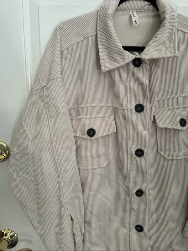Zenana Oversized Corduroy Button-Up Jacket - Cream - Image 3