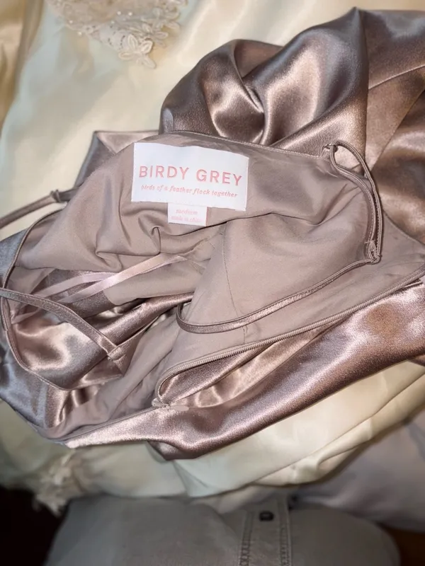 Gorgeous Birdy Grey Lisa Taupe Satin Cowl Neck Slip Dress - Image 6