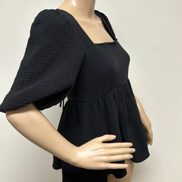 NWOT Asos Design Black Puff Sleeve Gauzy Top with Criss Cross tie on open back - Image 6