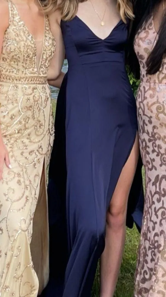 Gold and Tan Beaded Prom Formal Dress - Image 2