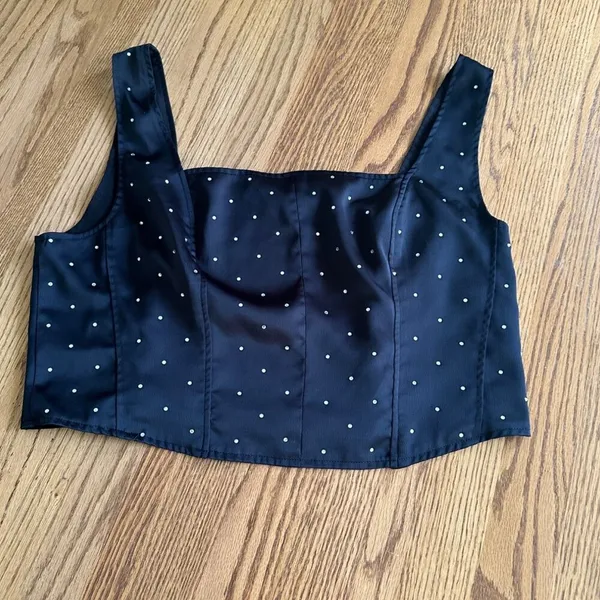 Intempo Embellished Corset Tank Top Sz L Smocked Back Peasant Cropped Going Out - Image 10