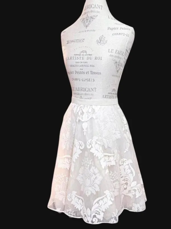 BARASCHI Ivory Three Layered Midi Skirt with Sheer Floral Lace Pattern Sz 2 - Image 3