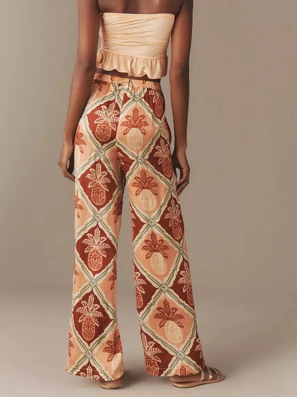 Farm Rio x Anthropologie Pineapple Satin Wide-Leg Pants - Medium - Image 2