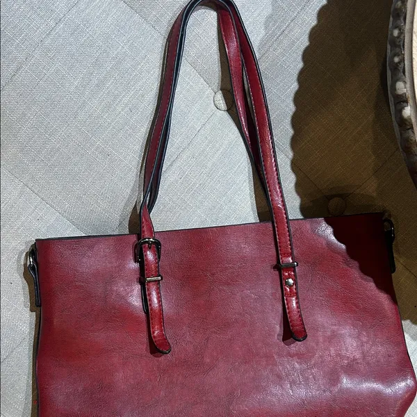 Non Signe Red Leather Tote Bag - Image 4