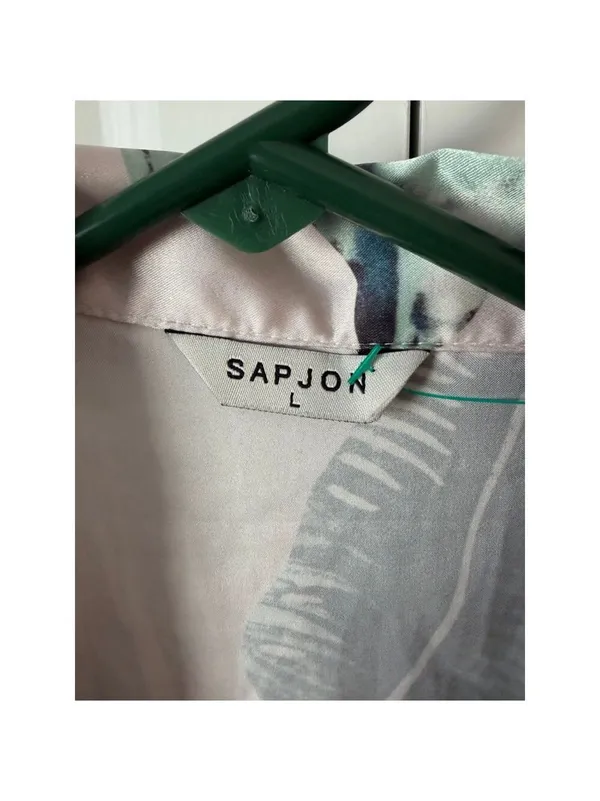 SAPJON L Pink & Green Leaf Print Pajama Set Size L - Image 8