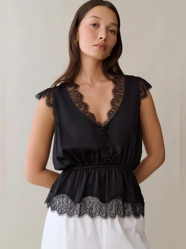 NWT Sorella Yada Silk Top size XS Black lace blouse Alexis Few Moda - Image 2