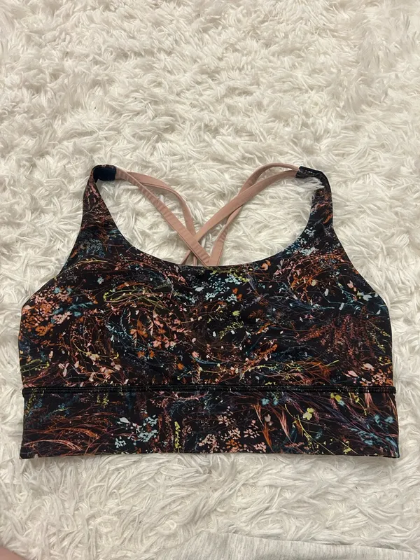 Lululemon Size 8 Energy Bra Long Line Medium Support Foliage Strappy Floral Pink - Image 3