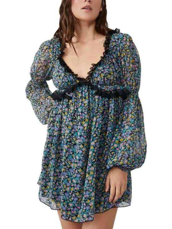Free People Pennie Printed Babydoll Mini Dress - Image 2