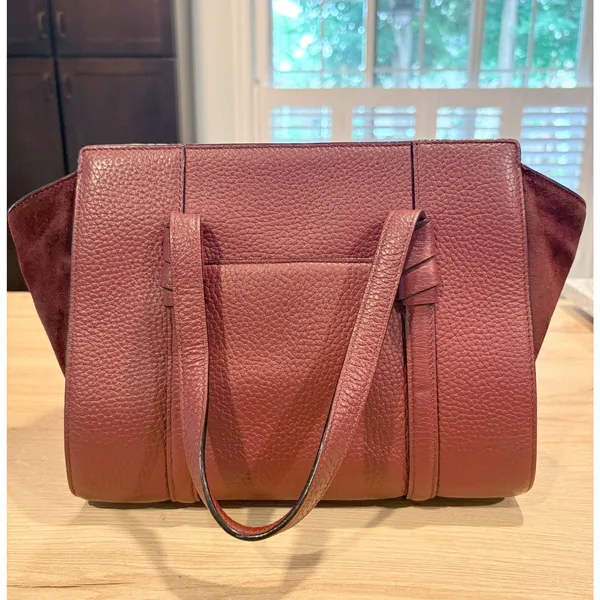 Kate Spade Burgundy Pebbled Leather and Suede Satchel Crossbody‎ Bag - Image 4