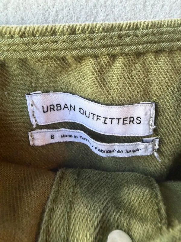 Urban Outfitters Olive Green Denim Mini Dress Size 6 Button Front Cotton Cottage - Image 4