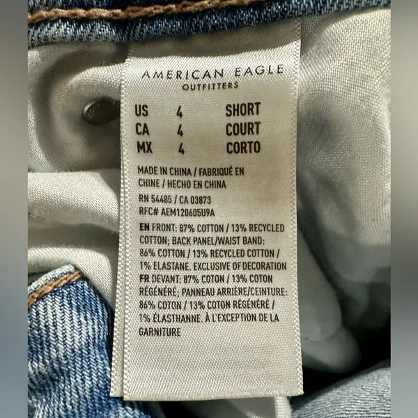 American Eagle Strigid Super Hi rise Baggy Straight Jeans 4 short cut out double waist - Image 9