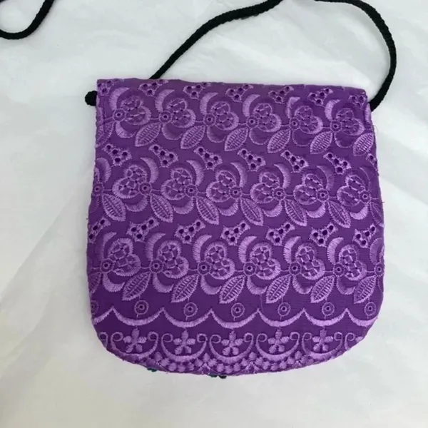 Purple and Black Floral embroidered small crossbody‎ purse​​ - Image 3