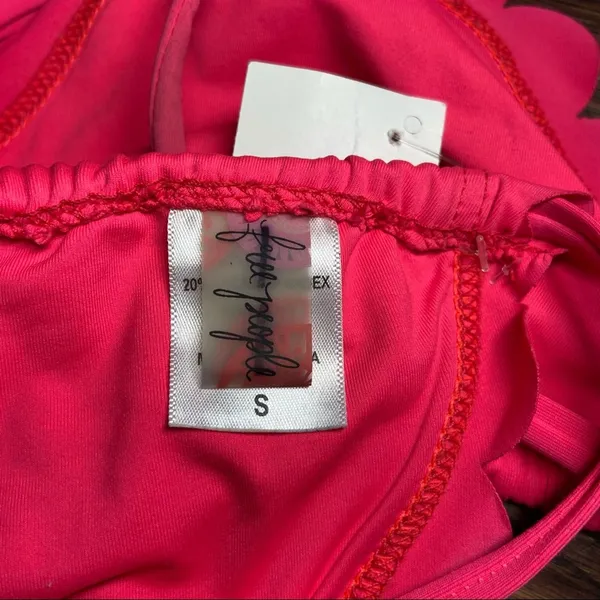 Free People Bikini Top Halter Double Tie Triangle Scalloped Neon Pink Small - Image 4
