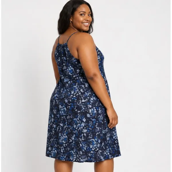 Time and Tru Womens Dress Size XL Dark Navy Floral Halter Knit Midi Flowy Halter - Image 7