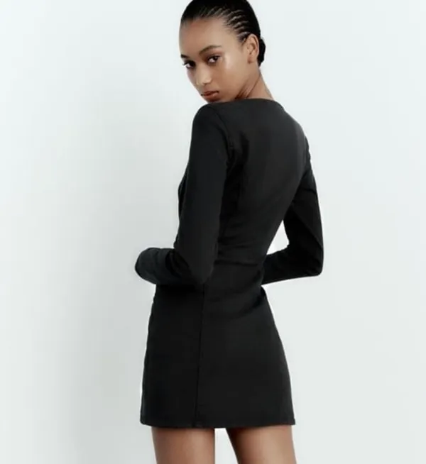 ZARA Black Corset Denim Dress - Image 4