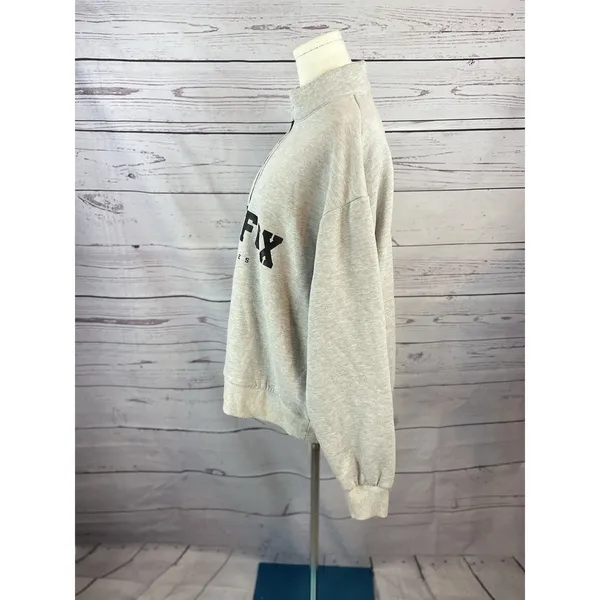 White Fox Los Angeles Quarter Zip Sweatshirt S/M Gray Oversized Pullover￼ - Image 2