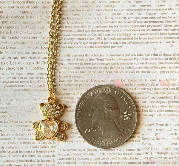 Handmade gold tone stainless steel teddy bear cute retro necklace🧸 - Image 5