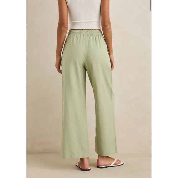 Rhythm Dolly Beach‎ Pant Palm Sage Green Wide Leg Linen Blend Size 8 NEW - Image 3