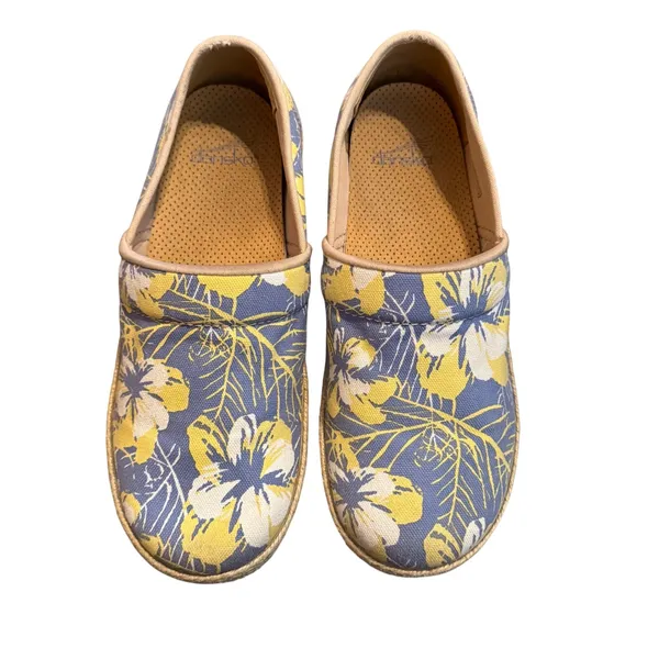 Dansko Womens Size 9 Victoria Tahitij Clogs Blue Yellow Hawaiian Floral Hibiscus - Image 3