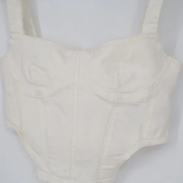 Zara Corset Top Womens Large White Denim Cotton Stretch Back Zip Wide Strap - Image 4